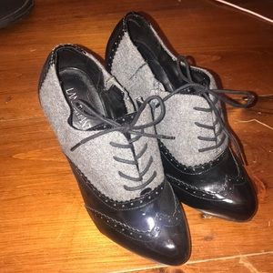 Grey and black heels